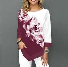 Load image into Gallery viewer, Shirt Women Spring Autumn Printing O-neck Blouse 3/4 Sleeve Casual Hem Irregularity Female fashion shirt Tops Plus Size