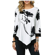 Load image into Gallery viewer, Floral Printed Women Shirt Asymmetric Hem Autumn Blouse Shirt For Woman Flower Print Tops O Neck Blusas Fashion Female Camisa