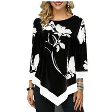 Load image into Gallery viewer, Floral Printed Women Shirt Asymmetric Hem Autumn Blouse Shirt For Woman Flower Print Tops O Neck Blusas Fashion Female Camisa