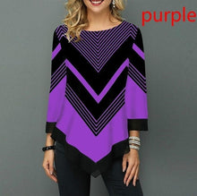 Load image into Gallery viewer, Shirt Women Spring Autumn Printing O-neck Blouse 3/4 Sleeve Casual Hem Irregularity Female fashion shirt Tops Plus Size