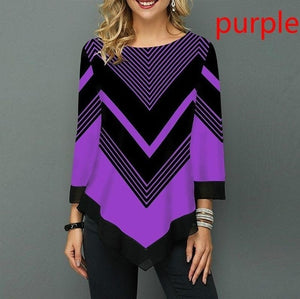 Shirt Women Spring Autumn Printing O-neck Blouse 3/4 Sleeve Casual Hem Irregularity Female fashion shirt Tops Plus Size