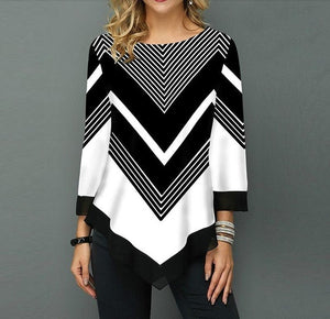 Shirt Women Spring Autumn Printing O-neck Blouse 3/4 Sleeve Casual Hem Irregularity Female fashion shirt Tops Plus Size