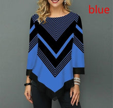 Load image into Gallery viewer, Shirt Women Spring Autumn Printing O-neck Blouse 3/4 Sleeve Casual Hem Irregularity Female fashion shirt Tops Plus Size