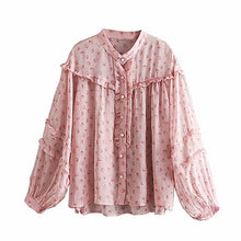 Load image into Gallery viewer, KIYUMI Blouse Women Chiffon Womens Tops and Blouses Long Sleeve Ruffle Patchwork Button Front Loose Sweet Pink Blouse Woman 2019