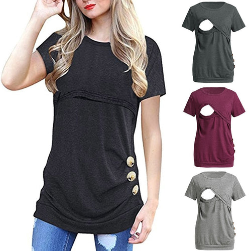 Women's Nursing Short Sleeve Solid Print Tops Breastfeeding Sweatshirt Shirt maternity shirt robe femme enceinte hamile giyim