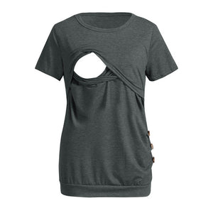 Women's Nursing Short Sleeve Solid Print Tops Breastfeeding Sweatshirt Shirt maternity shirt robe femme enceinte hamile giyim