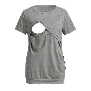 Women's Nursing Short Sleeve Solid Print Tops Breastfeeding Sweatshirt Shirt maternity shirt robe femme enceinte hamile giyim