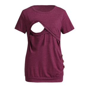 Women's Nursing Short Sleeve Solid Print Tops Breastfeeding Sweatshirt Shirt maternity shirt robe femme enceinte hamile giyim