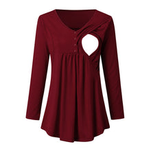 Load image into Gallery viewer, Pregnant Women&#39;s Clothing V-Neck Solid Color Fashion Casual Long-Sleeved Ruffle Breastfeeding Clothes Для Кормящих Мам Одежда