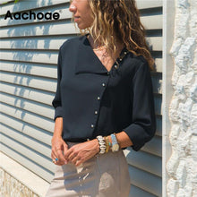 Load image into Gallery viewer, Leisure Blouse 2019 Fashion Long Sleeve Women Blouses and Tops Skew Collar Solid Office Shirt Casual Tops Blusas Chemise Femme