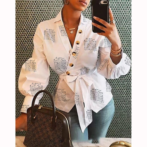 Women Blouse Shirt 2019 Female Clothing  Lantern Sleeve Print Women's Office Shirts Feminine Blouses Button Ladies Tops