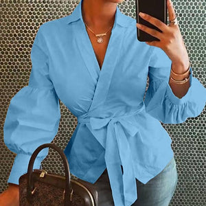 Women Blouse Shirt 2019 Female Clothing  Lantern Sleeve Print Women's Office Shirts Feminine Blouses Button Ladies Tops