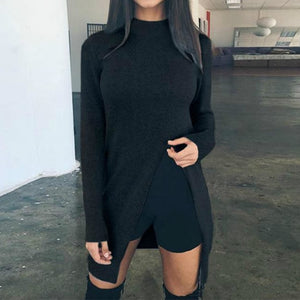 Women Winter Sweater Shirts Long Sleeve Top Knitted Pullovers High Split Casual Knitwear Women's Clothing Fashion Sweaters GV148