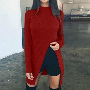 Women Winter Sweater Shirts Long Sleeve Top Knitted Pullovers High Split Casual Knitwear Women's Clothing Fashion Sweaters GV148