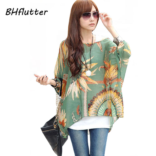 Women's Chiffon Tops 2018 New Fashion Summer Shirt Boho Style Batwing Casual Blouses Blusas 4XL 5XL 6XL Plus Size Women Clothing