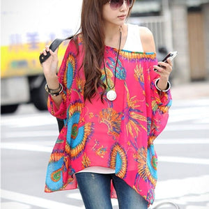 Women's Chiffon Tops 2018 New Fashion Summer Shirt Boho Style Batwing Casual Blouses Blusas 4XL 5XL 6XL Plus Size Women Clothing