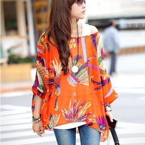Women's Chiffon Tops 2018 New Fashion Summer Shirt Boho Style Batwing Casual Blouses Blusas 4XL 5XL 6XL Plus Size Women Clothing