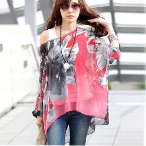 Women's Chiffon Tops 2018 New Fashion Summer Shirt Boho Style Batwing Casual Blouses Blusas 4XL 5XL 6XL Plus Size Women Clothing