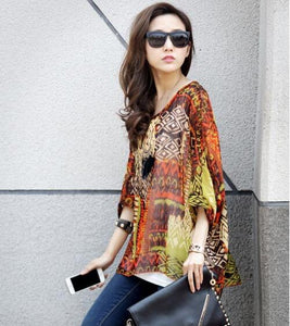 Women's Chiffon Tops 2018 New Fashion Summer Shirt Boho Style Batwing Casual Blouses Blusas 4XL 5XL 6XL Plus Size Women Clothing