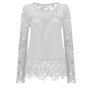 2018 Summer Women White Lace Blouses Shirts Fashion Chiffon Blouses Hollow Out Top Female Plus Size Women's Clothing 4XL 5XL 50