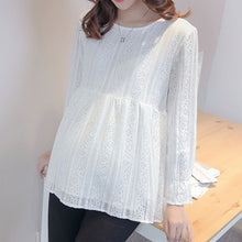 Load image into Gallery viewer, Maternity Clothing Lace Pregnant Women&#39;s Blouse Autumn Women&#39;s Top Round Neck Long Sleeve Base OL soft
