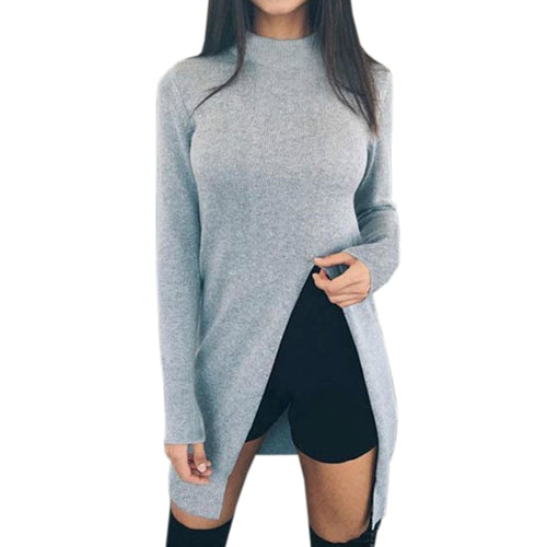 Women Winter Sweater Shirts Long Sleeve Top Knitted Pullovers High Split Casual Knitwear Women's Clothing Fashion Sweaters GV148