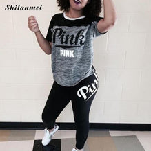 Load image into Gallery viewer, PINK Printing Women&#39;S Outfits Short Sleeve T-Shirts And Long Pants 2 Piece Set Fitness Plus Size XXXL Women&#39;S Summer Tracksuit