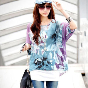 Women's Chiffon Tops 2018 New Fashion Summer Shirt Boho Style Batwing Casual Blouses Blusas 4XL 5XL 6XL Plus Size Women Clothing
