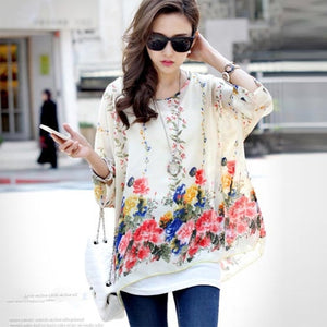 Women's Chiffon Tops 2018 New Fashion Summer Shirt Boho Style Batwing Casual Blouses Blusas 4XL 5XL 6XL Plus Size Women Clothing
