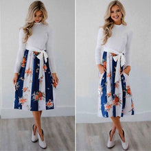 Load image into Gallery viewer, Pocket Elegant Knee-length Dress High Quality Autumn 2019 Casual Women Dress Long Sleeve O-neck Dot Printed Loose Dress Vestidos