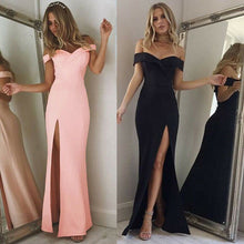 Load image into Gallery viewer, Hot Women&#39;s Off Shoulder Dresses Casual Long Maxi Evening Party Beach Long Dress Solid Pink Black V-neck Summer Costume